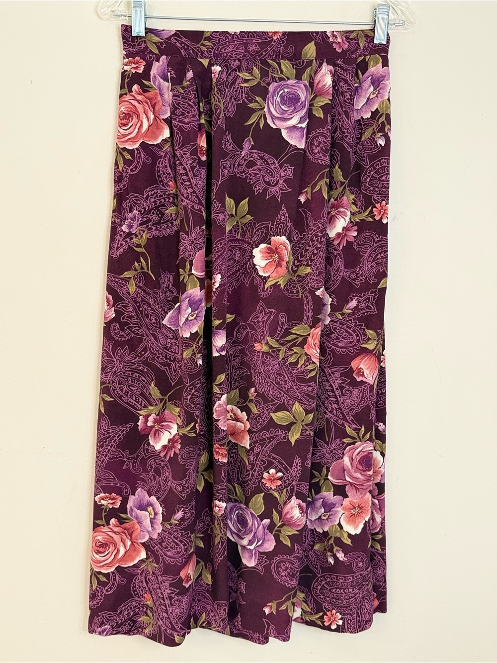 Jaclyn Smith paisley floral midi skirt purple pink green SZ 10